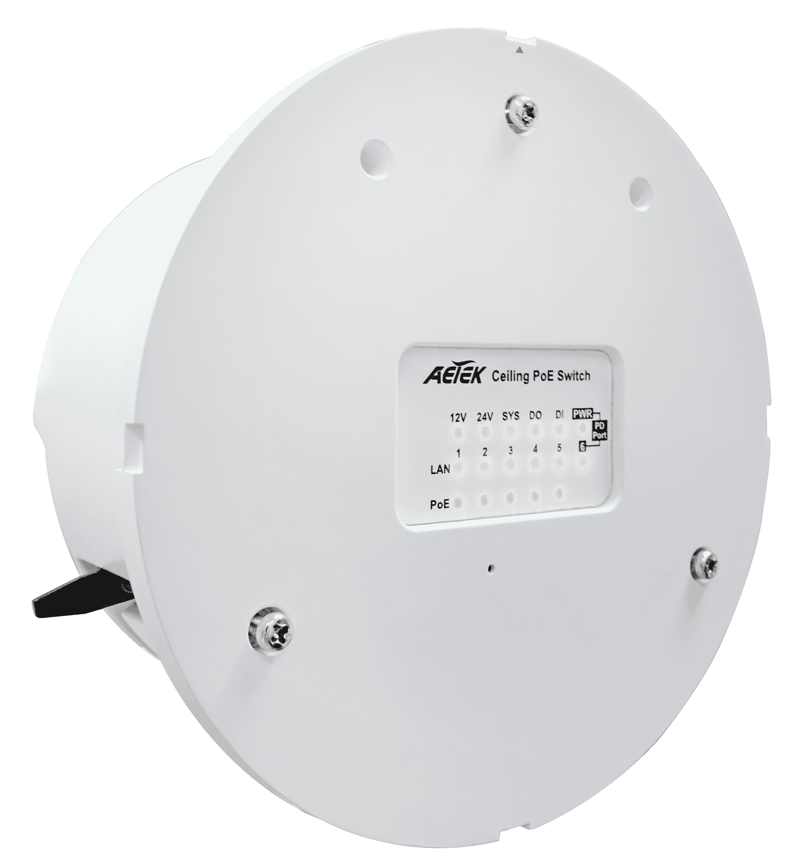 Aetek 4 Port Managed PoE Switch, In Ceiling, Daisy Chain, 12V/24V Out, Bt PoE In [C62-050-30-B]